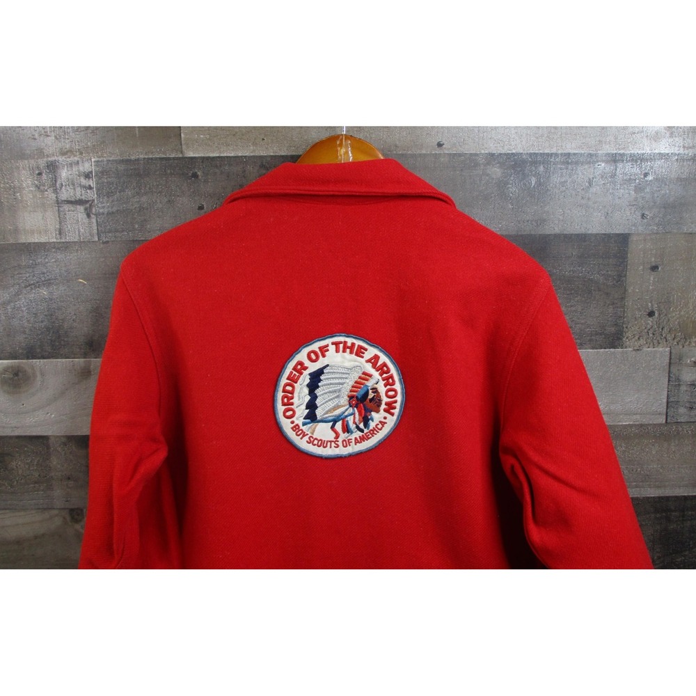 Vintage Boy Scouts Jacket Mens 40 Red Wool Order Of Arrow Bull Patch BSA 60s